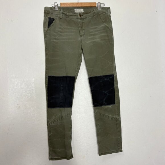 Free People Olive Green Utility Pants Black Knee Patches Casual Cargo Pants 10 - Picture 2 of 7